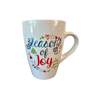 FabulousHome Season of Joy Christmas Coffee Mug White Mint Green Holiday Cup 5in